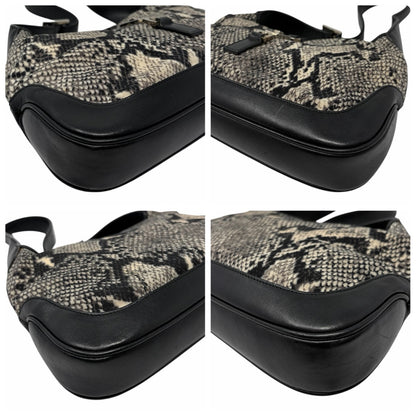 GUCCI Vintage Logo Jackie Snake Print Shoulder Bag Black White Nylon 901854