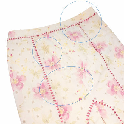 Christian Dior Vintage Flower Perforated Denim Skirt #38 Pink White 902081