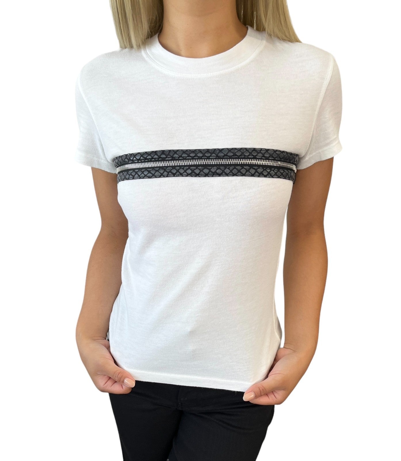 Christian Dior Vintage 2001 Zip T-shirt Top #38 White Cotton Shortsleeve