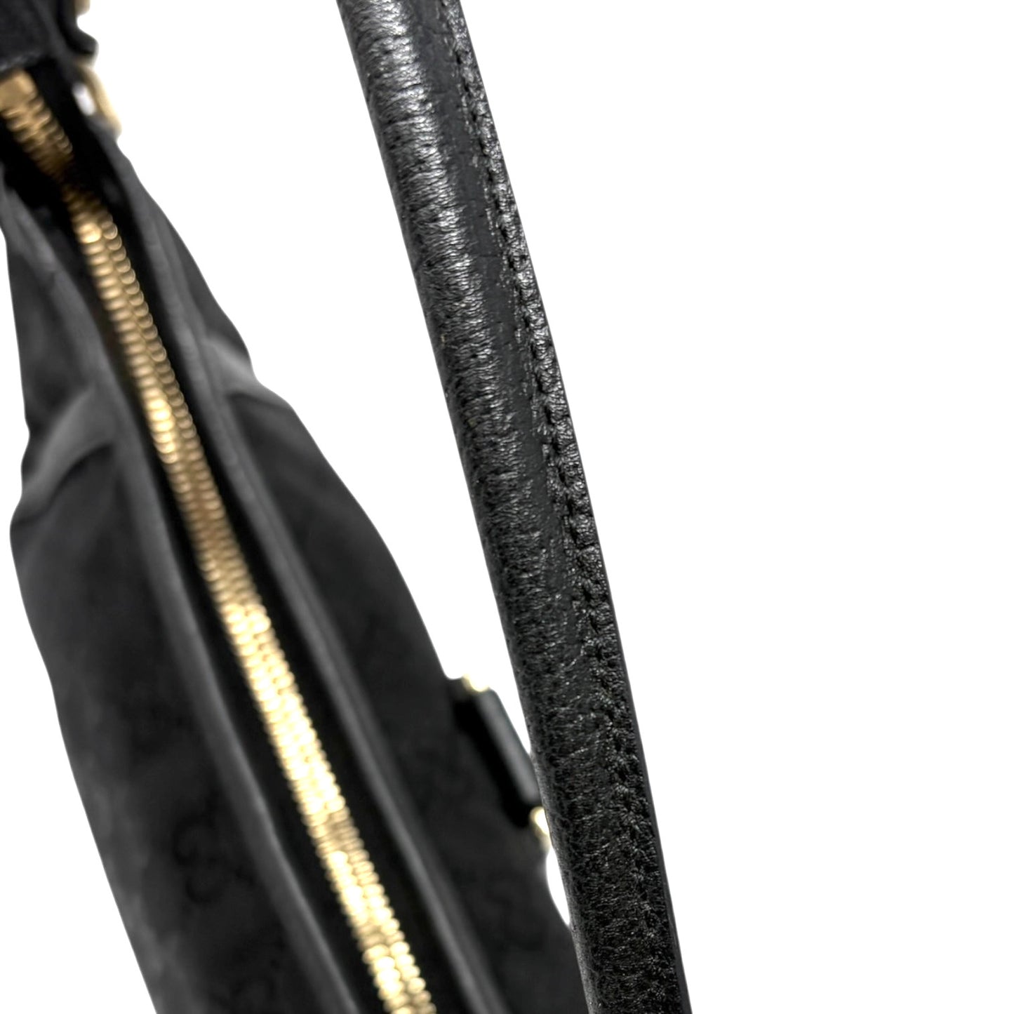 GUCCI Vintage GG Monogram Logo Abbey Shoulder Bag Zip Black Gold Canvas Leather
