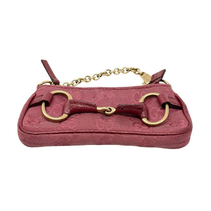 GUCCI Vintage Horsebit GG Monogram Micro Bag Pouch Pink Gold Canvas 901845