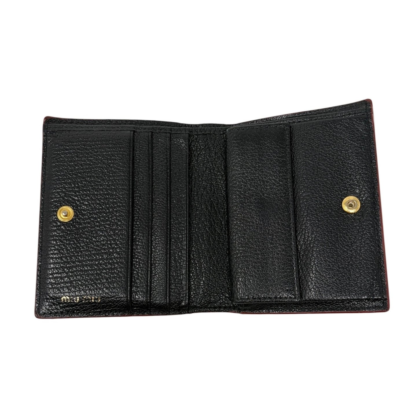 miumiu Vintage Logo Heart Print Mini Bifold Wallet Black Red Leather 901983