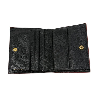 miumiu Vintage Logo Heart Print Mini Bifold Wallet Black Red Leather 901983