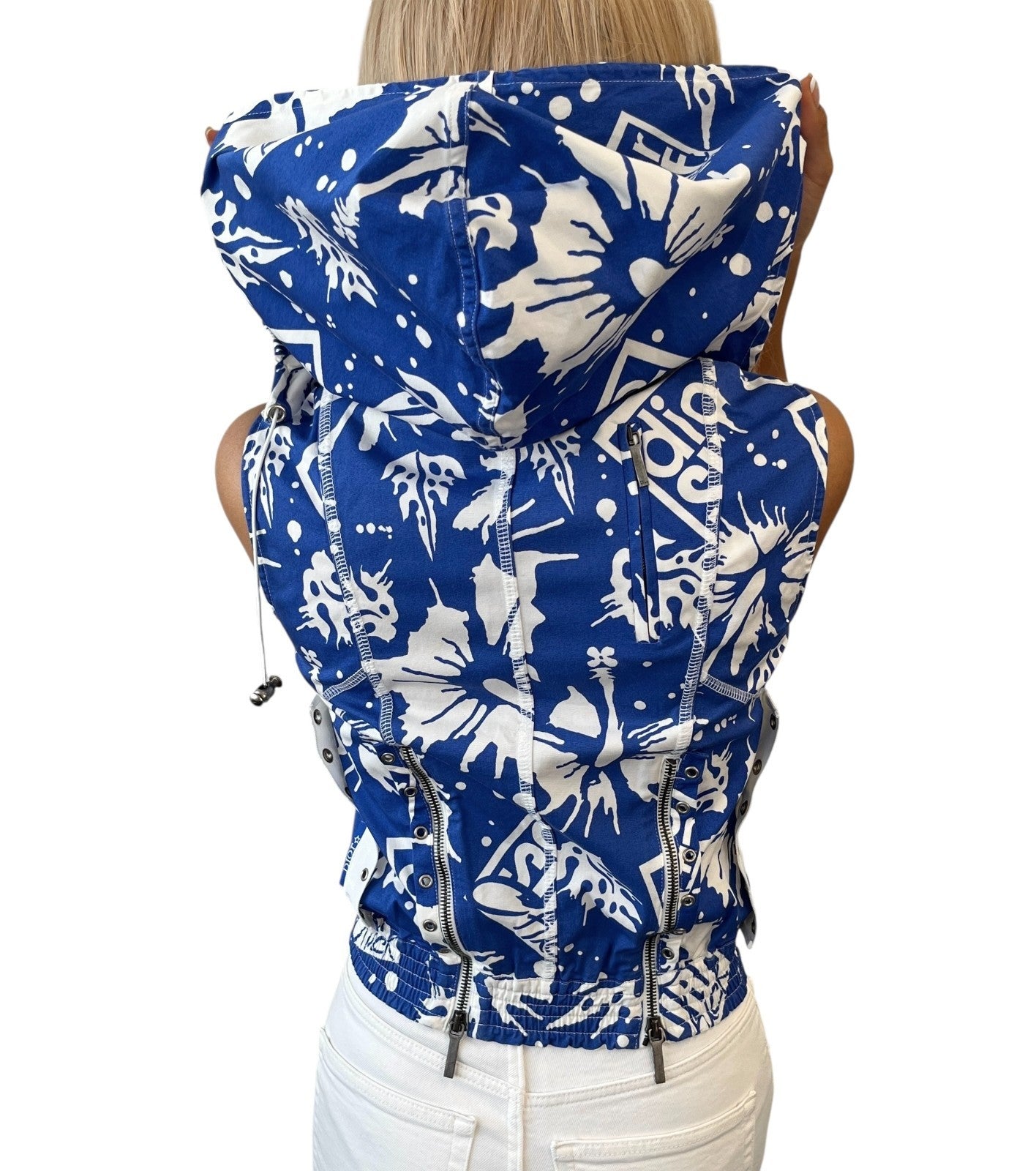 Christian Dior Vintage 2004 Surf Logo Zip Hoodie Vest #38 Blue White 901961