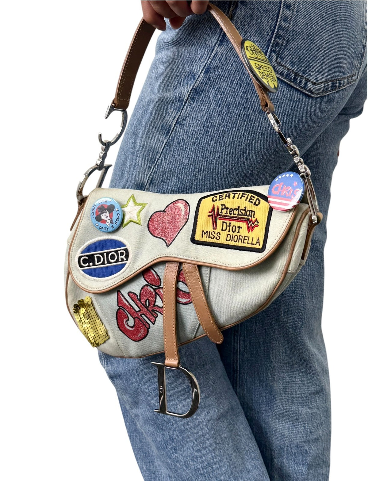 Christian Dior Vintage 2001 Miss Diorella Speedway Denim Saddle Bag Blue 902906