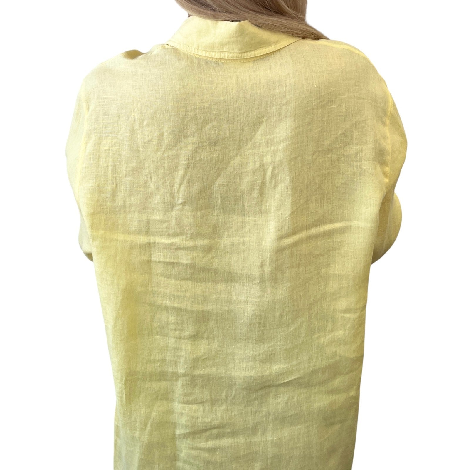 HERMES Vintage Logo Button Up Shirt Top #38 Long Sleeve Yellow White Linen