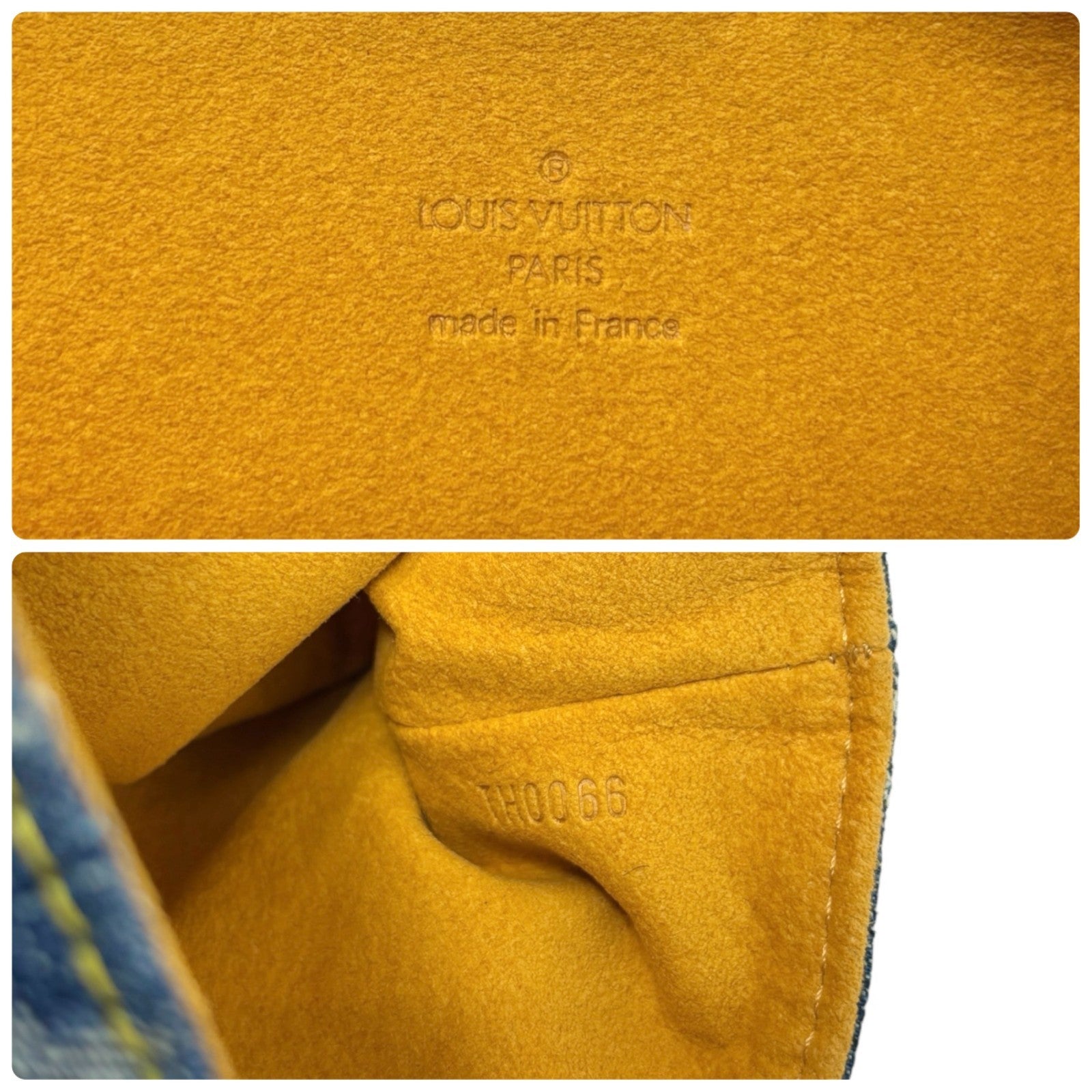 LOUIS VUITTON Vintage Monogram Denim Pochette Plat Clutch Bag Blue Gold