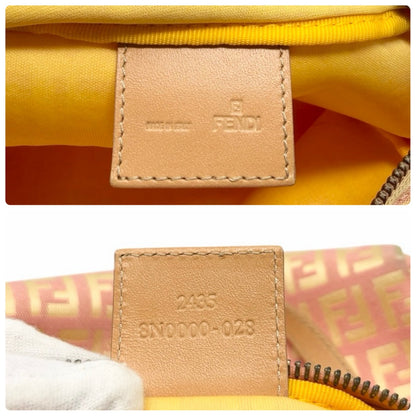 FENDI Vintage FF Logo Zucchino Mini Handbag Pink Yellow Canvas 902482