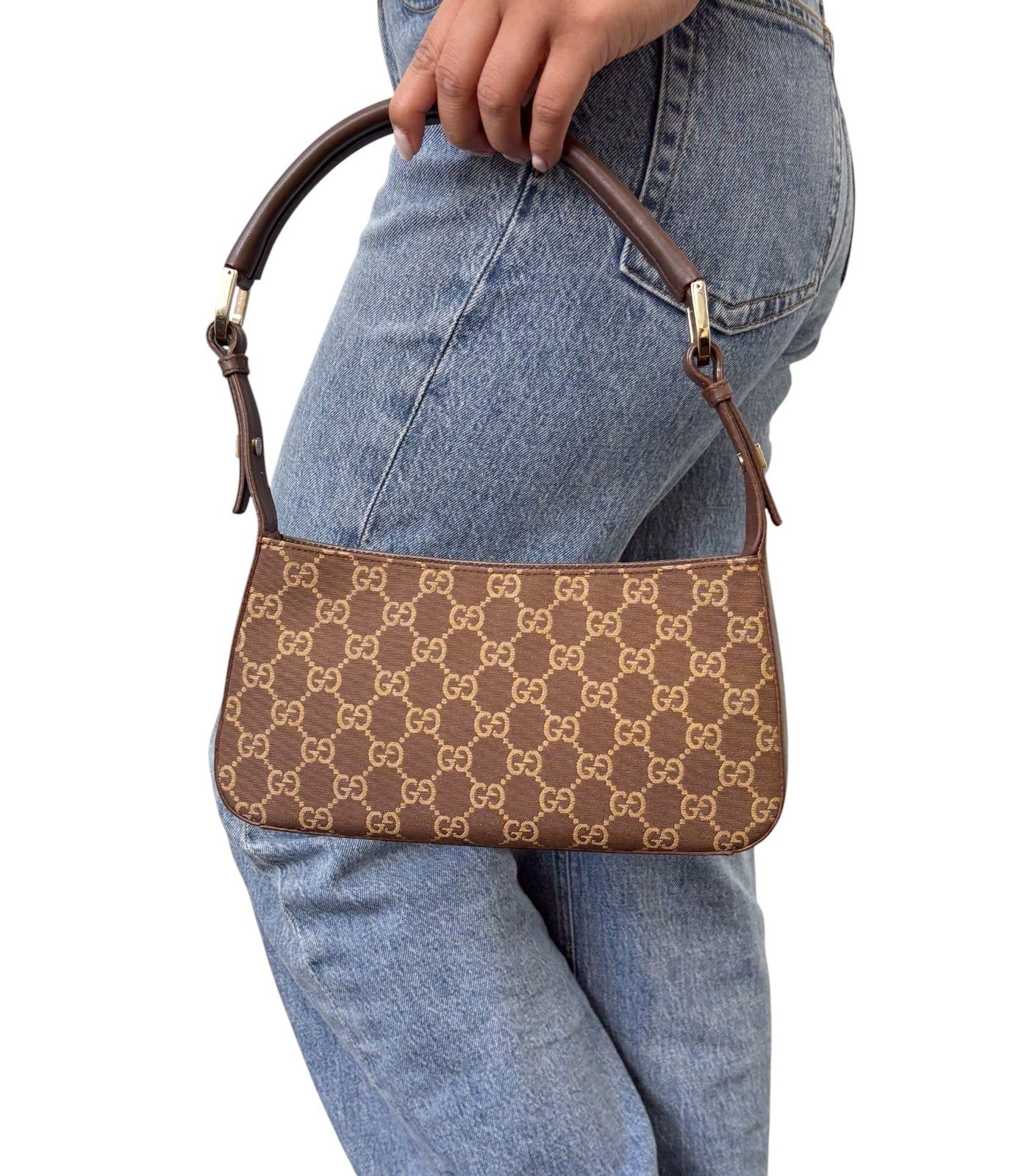 GUCCI Vintage GG Monogram Mini Shoulder Bag Pochette Brown Canvas 901851