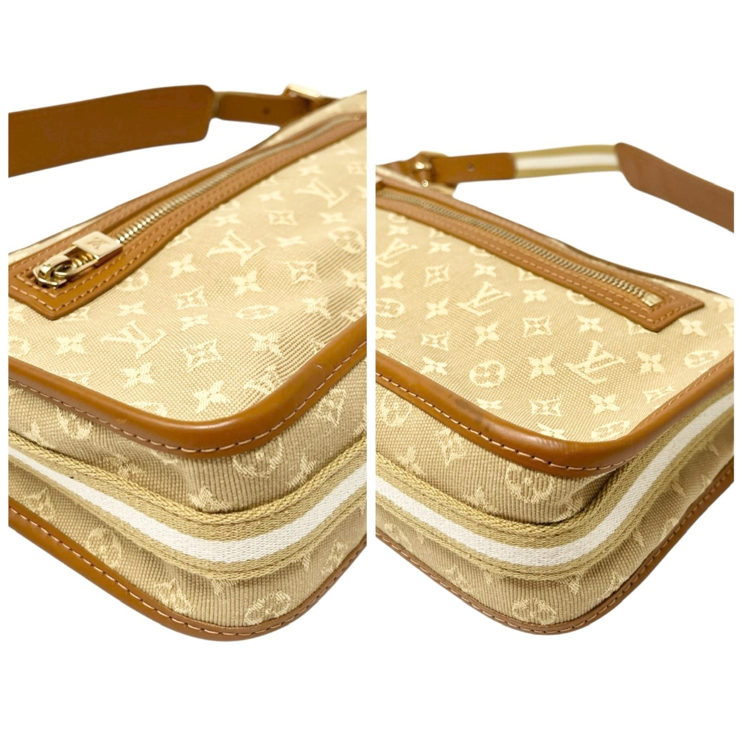 LOUIS VUITTON Vintage Logo Monogram Kathleen Pochette Shoulder Bag Beige Canvas