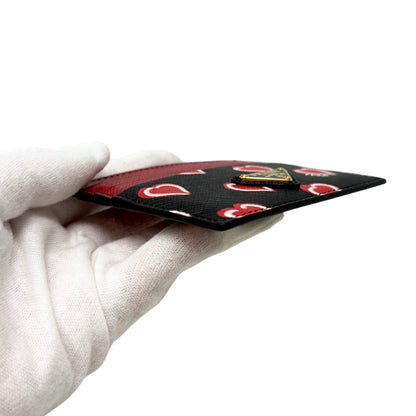 PRADA Vintage Triangle Logo Heart Wallet Card Holder Black Red Leather 902284