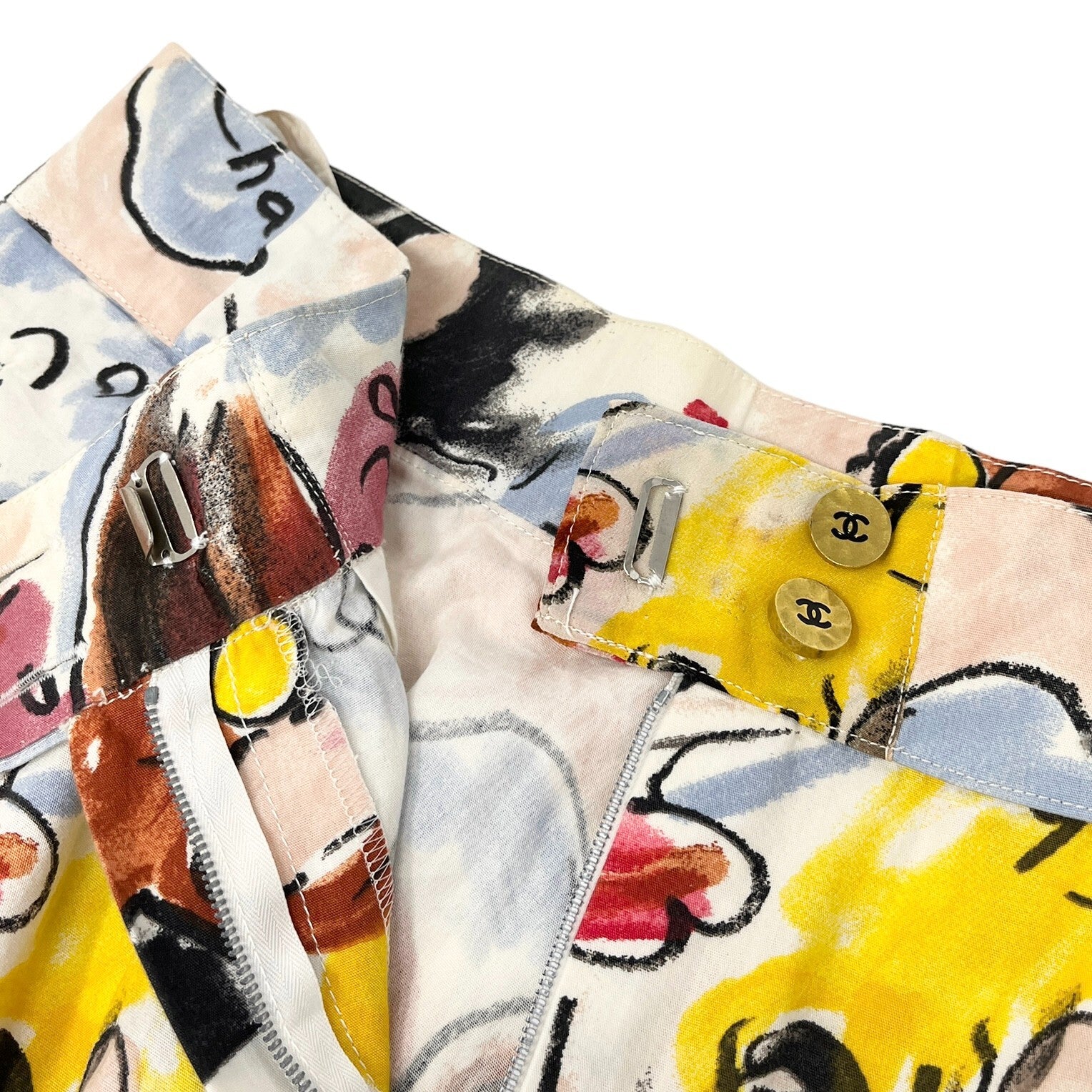 CHANEL Vintage 1995 CC Mark Shirt Shorts Set Button Multicolor Cotton Rank AB+