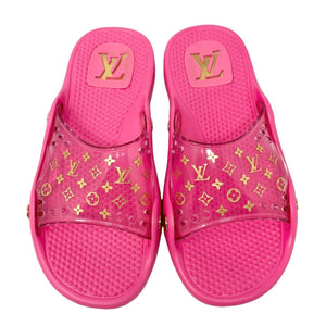 LOUIS VUITTON Vintage LV Monogram Slide Sandals #37 US 7 Pink Rubber Rank AB