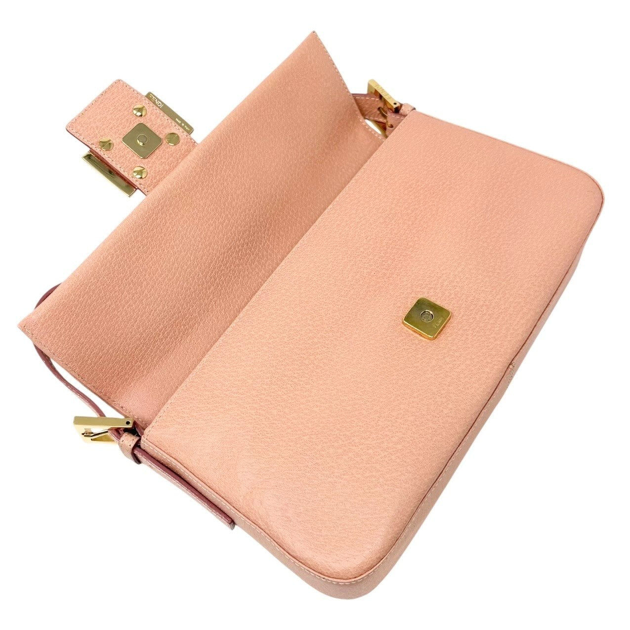 FENDI Vintage FF Logo Mamma Baguette Shoulder Bag Handbag Salmon Pink Leather