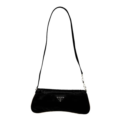 PRADA Vintage Triangle Logo Tessuto Nylon Mini Shoulder Bag Pochette Black