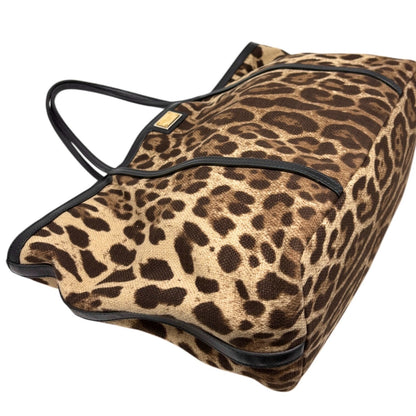 DOLCE&GABBANA Vintage Logo Leopard Large Tote Bag Brown Beige Canvas 902912