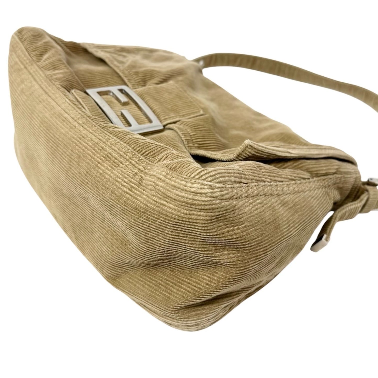 FENDI Vintage FF Logo Corduroy Mamma Baguette Shoulder Bag Light Brown 902415