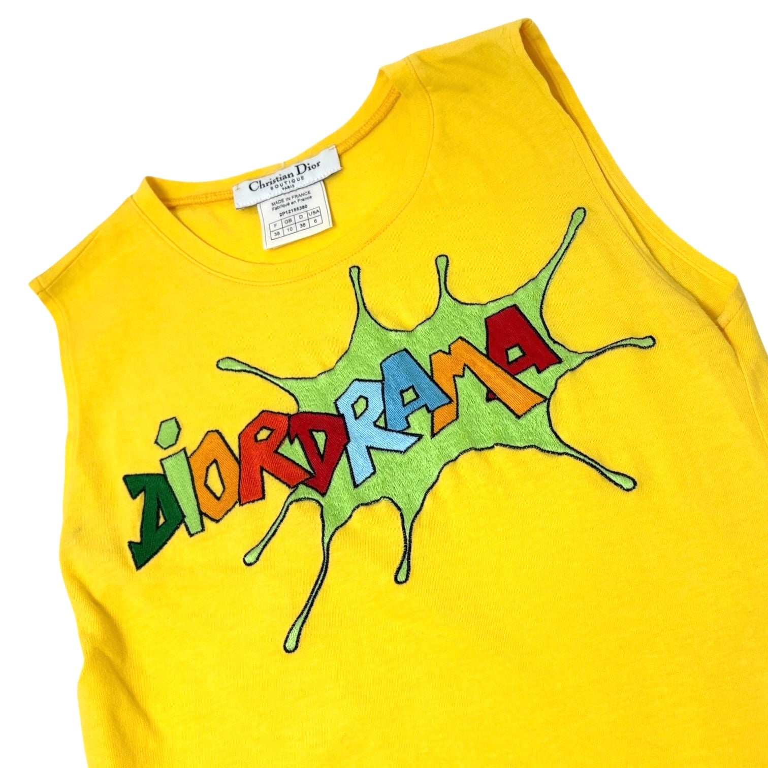 Christian Dior Vintage 2002 DRAMA Cropped Tank Top #38 Yellow Multicolor Cotton