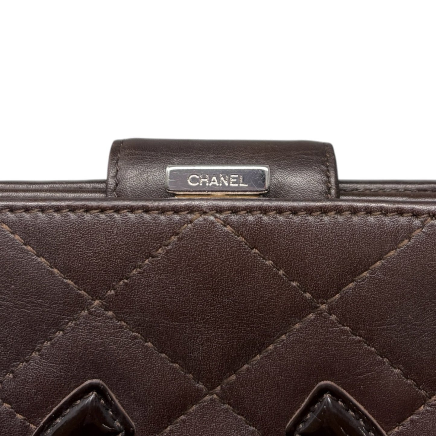 CHANEL Vintage Cambon Line CC Logo Quilted Wallet Brown Silver Leather 901981