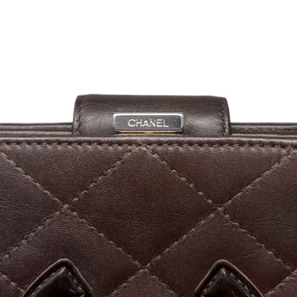CHANEL Vintage Cambon Line CC Logo Quilted Wallet Brown Silver Leather 901981