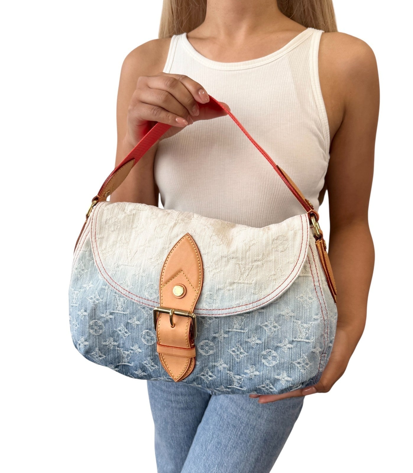 LOUIS VUITTON Vintage Monogram Denim Gradation Sunshine Shoulder Bag Blue