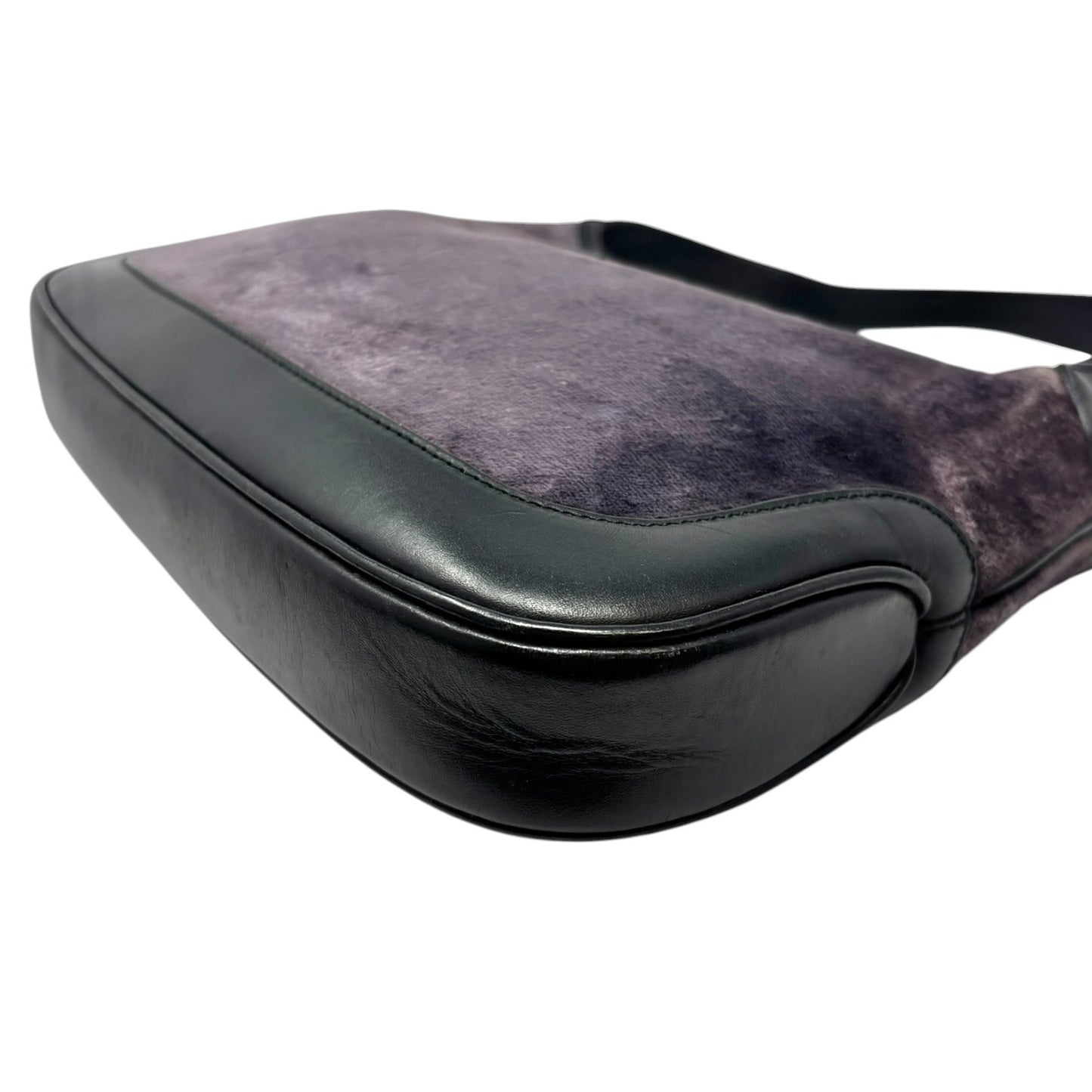 GUCCI Vintage Logo Jackie Velour Shoulder Bag Handbag Purple Black 902061