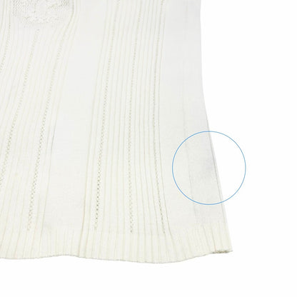 CHANEL Vintage 03P CC Logo Stripe Knit Rib T-shirt Top #42 White Cotton 902038