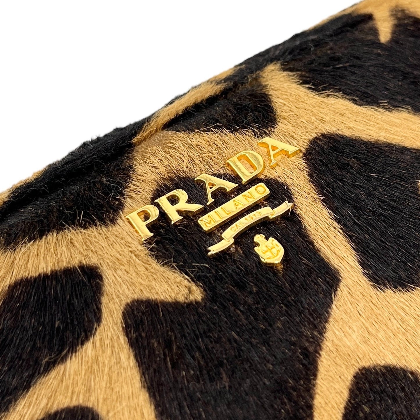 PRADA Vintage Logo Pony Hair Giraffe Crossbody Mini Bag Camel Brown Calf Hair