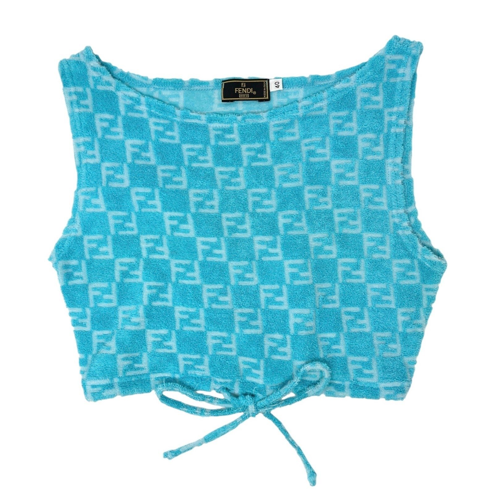 FENDI Vintage Zucchino Monogram Tank Top Short Pants Set #40 #44 Cropped Blue