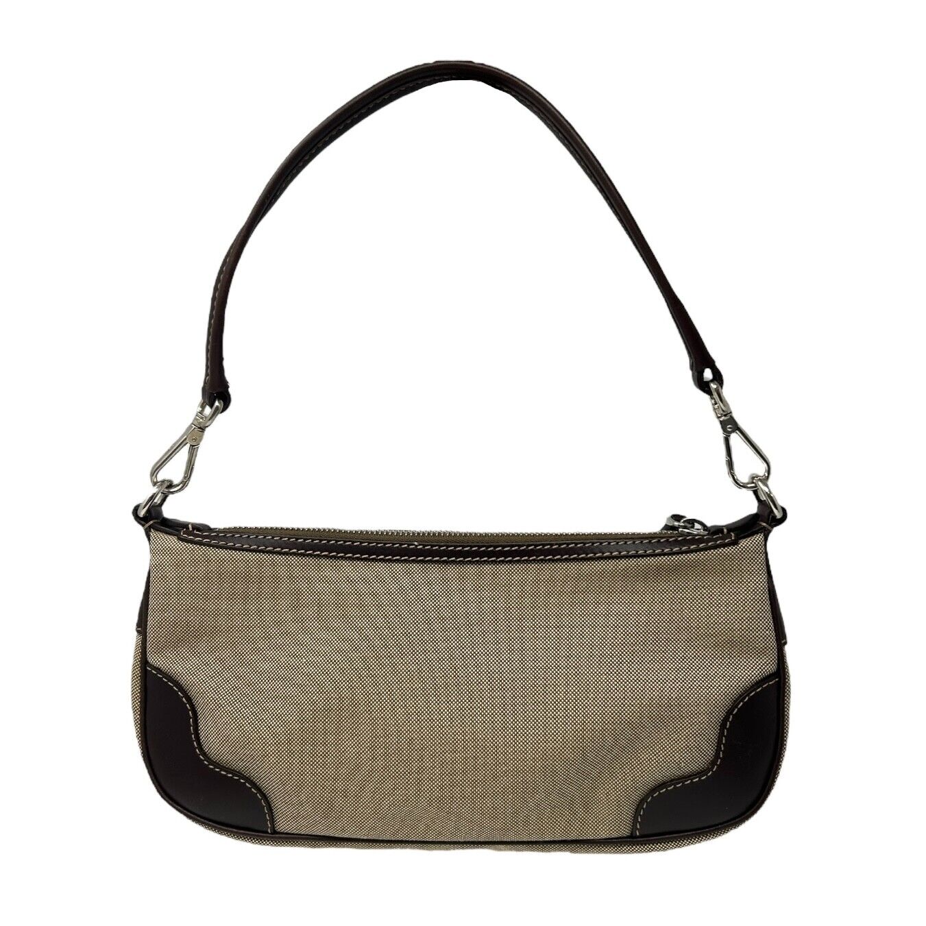 PRADA Vintage Logo Jacquard Pochette Shoulder Bag Beige Brown Cotton Zip