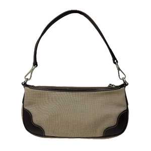 PRADA Vintage Logo Jacquard Pochette Shoulder Bag Beige Brown Cotton Zip