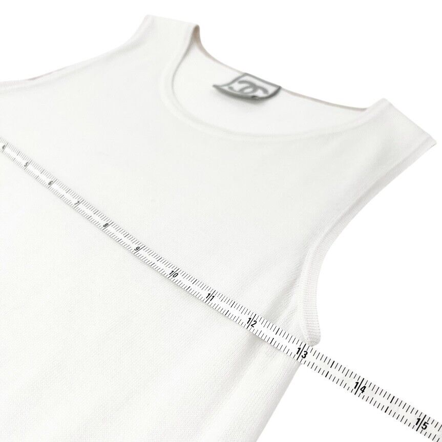CHANEL Sport Vintage 08C CC Mark Logo Knit Tank Top #34 White Cotton Rank AB