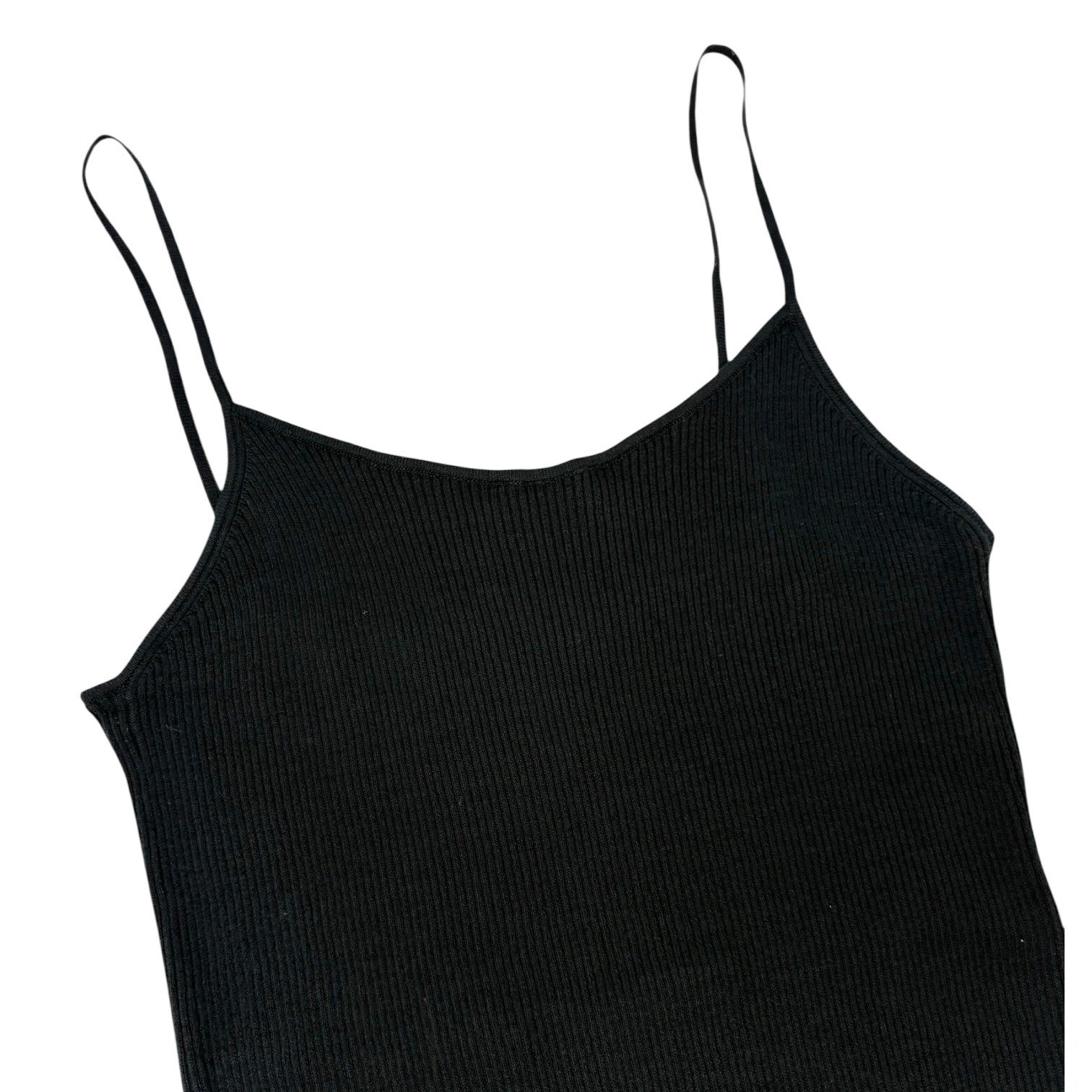 CHANEL Vintage 02C CC Logo Ribbed Camisole Top #42 Black Cotton Sleeveless