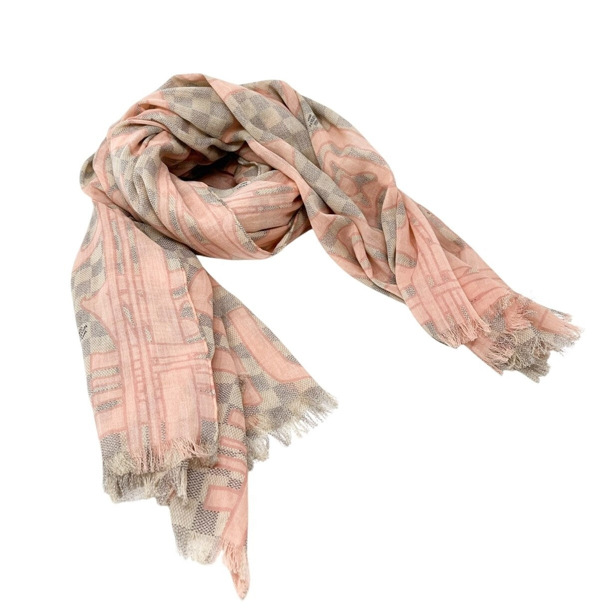 LOUIS VUITTON Vintage Damier Azur Tahitienne Logo Scarf Wrap Pink Gray Cotton