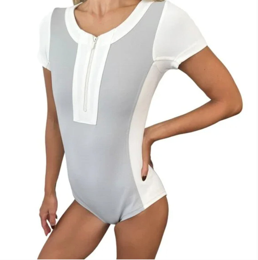 CHANEL Sport Vintage 01P CC Rompers One Piece #34 Zip Gray White Nylon