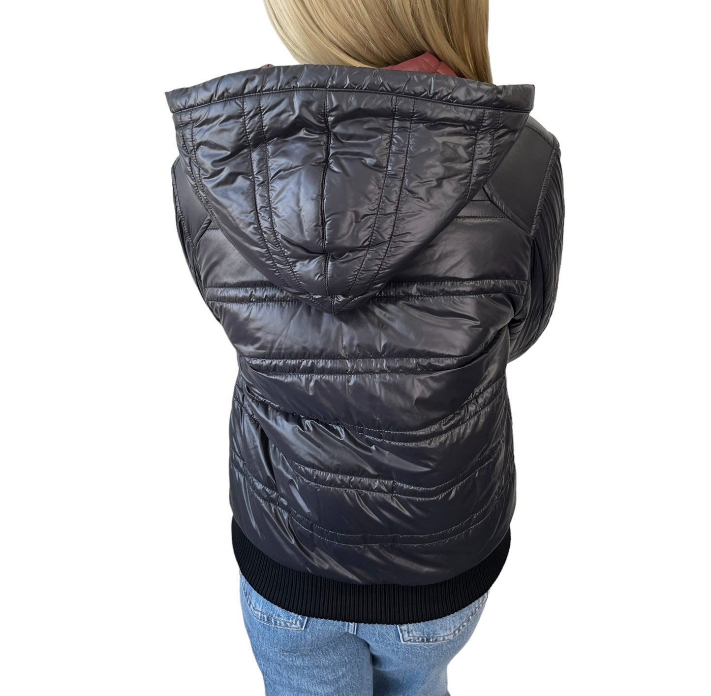 CHANEL Sport Vintage P3665 CC Logo Hoodie Zip Up Puffer Jacket #36 Red Black