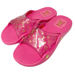 LOUIS VUITTON Vintage LV Monogram Slide Sandals #37 US 7 Pink Rubber Rank AB