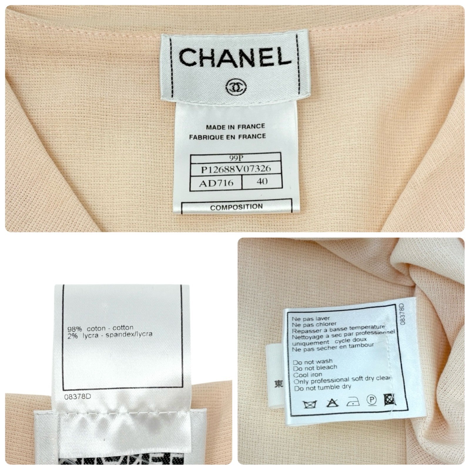 CHANEL Vintage 99P CC Sailor Collar Sleeveless Tank Top Blouse #40 Pink Cotton
