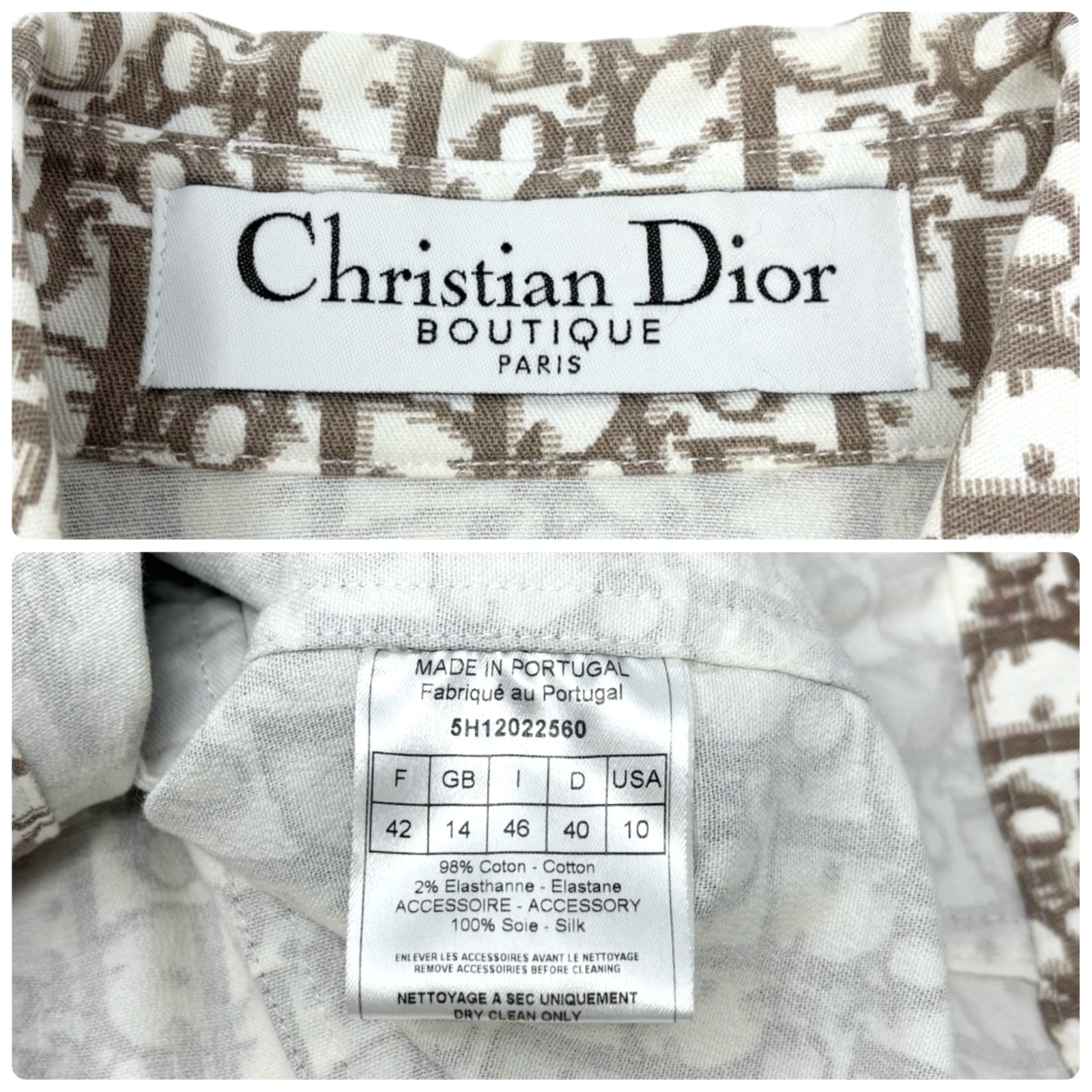 Christian Dior Vintage Trotter Monogram Jacket #42 Beige Cotton Velour Ribbon