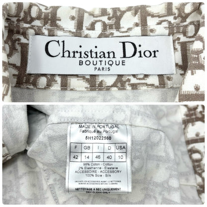 Christian Dior Vintage Trotter Monogram Jacket #42 Beige Cotton Velour Ribbon