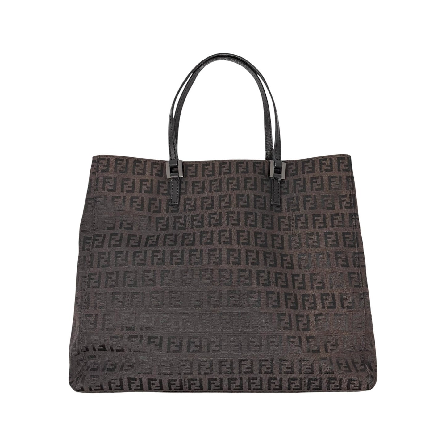 FENDI Vintage FF Logo Zucchino Monogram Tote Hand Bag Brown Black 902444
