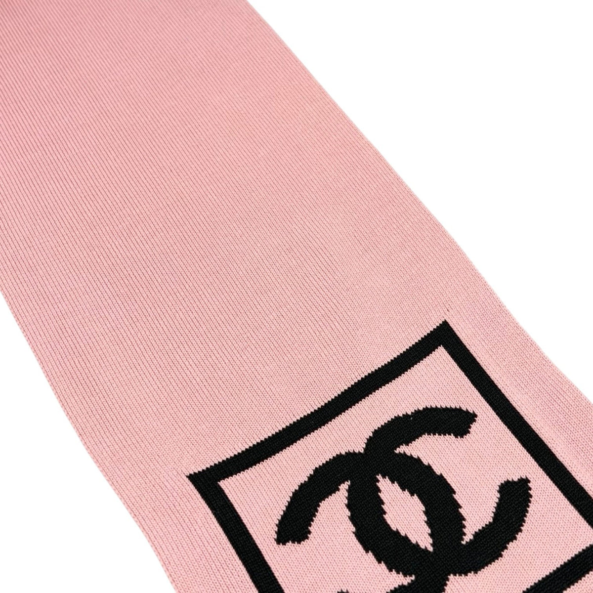 CHANEL Sport Vintage CC Logo Knit Scarf Stole Pink Black Cotton 902918
