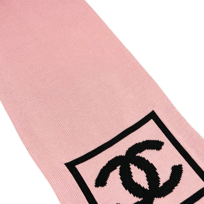 CHANEL Sport Vintage CC Logo Knit Scarf Stole Pink Black Cotton 902918