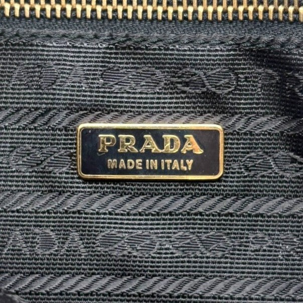 PRADA Vintage Triangle Logo Tessuto Nylon Mini Shoulder Bag Black Gold Leather