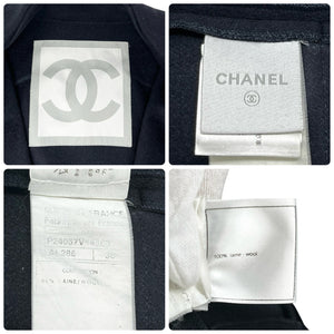 CHANEL Sport Vintage 04A CC Mark Logo Coat Jacket #36 Belt Black Silver Wool