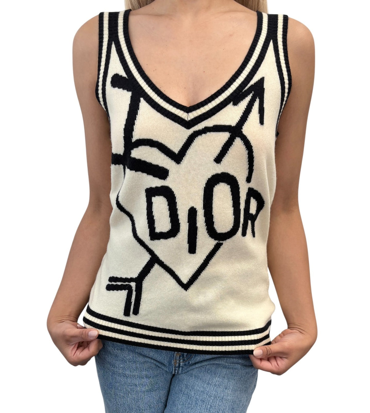 Christian Dior Vintage 2004 I Love Dior Knit Tank Top #38 Cream Black 902841