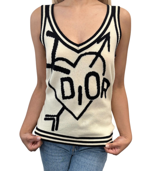 Christian Dior Vintage 2004 I Love Dior Knit Tank Top #38 Cream Black 902841