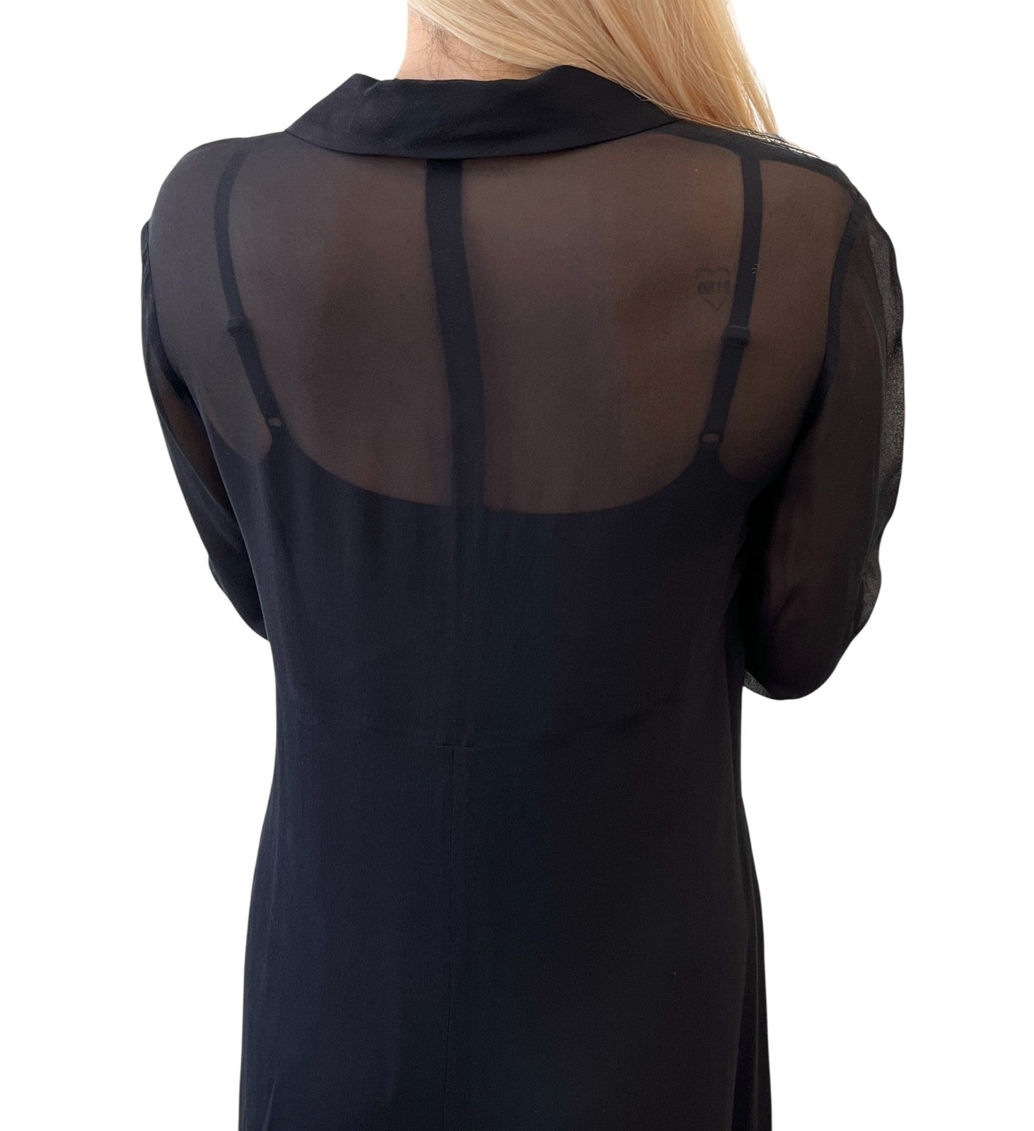 CHANEL Vintage 94A CC Logo See-through One-piece #38 Black Gold Wool Button