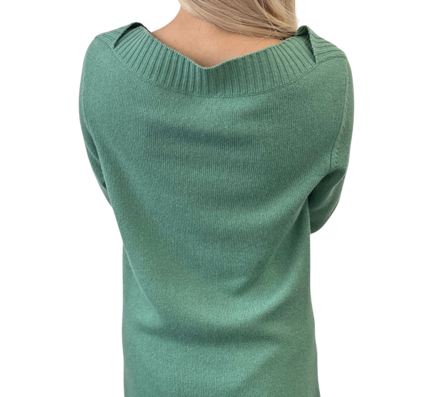 CHANEL Vintage P44445 CC Logo Turnlock Cashmere Knit Sweater Dress #38 Green