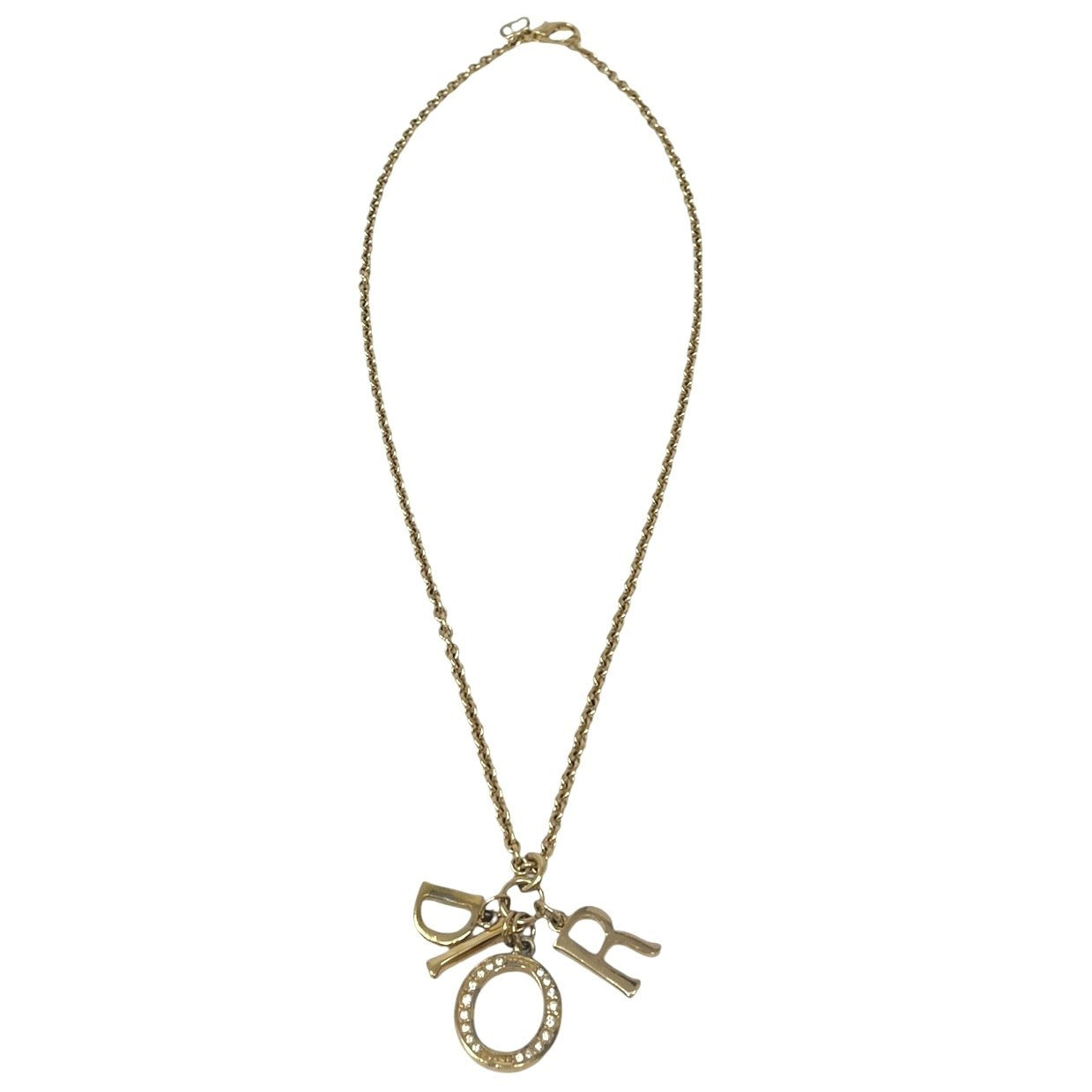 Christian Dior Vintage CD Logo Rhinestone Pendant Necklace Gold Metal 901973
